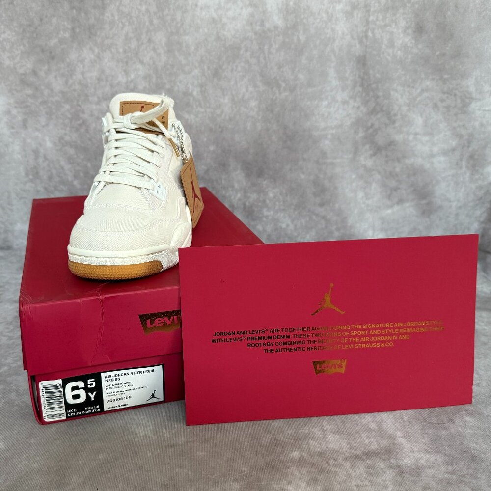 Air Jordan 4 Retro Levis NRG BG - White Denim - Youth Size 6.5